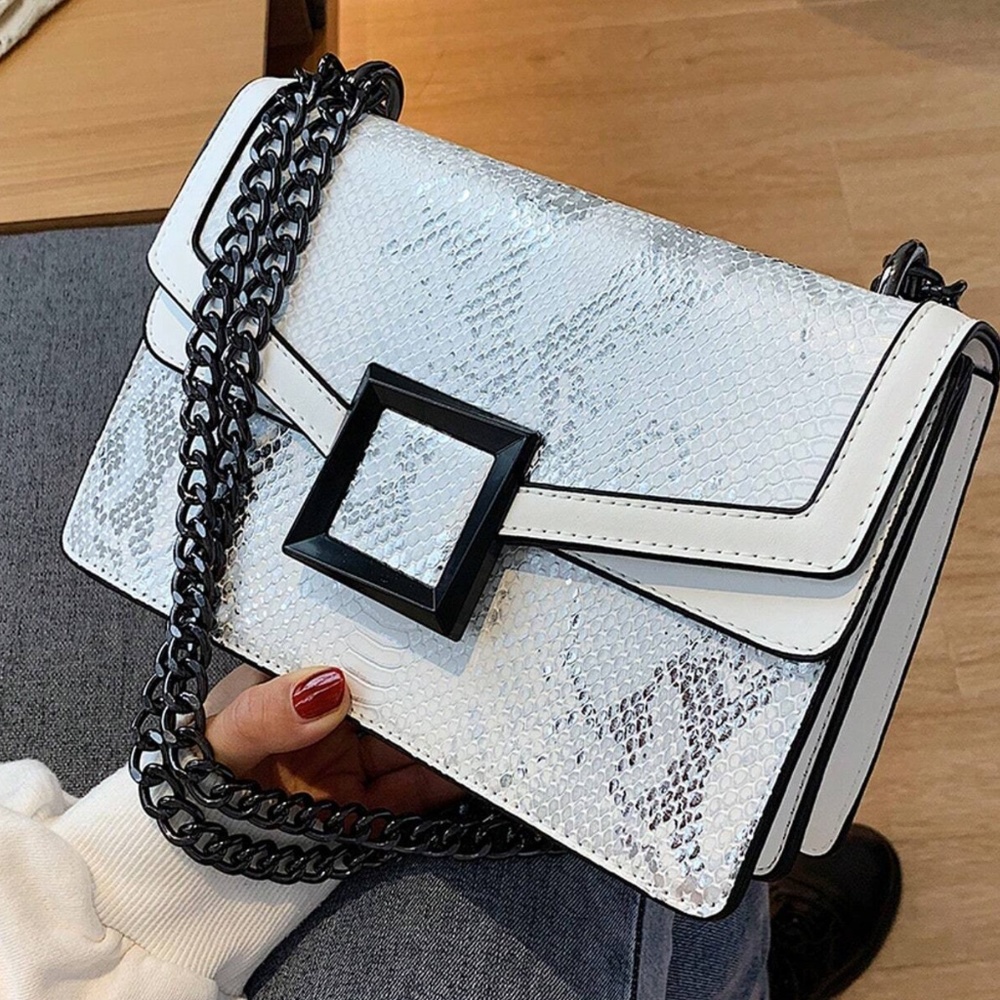 Luxe Vegan Leather Snakeskin Medium Size Shoulder Crossbody Bag - Picture 2 of 12